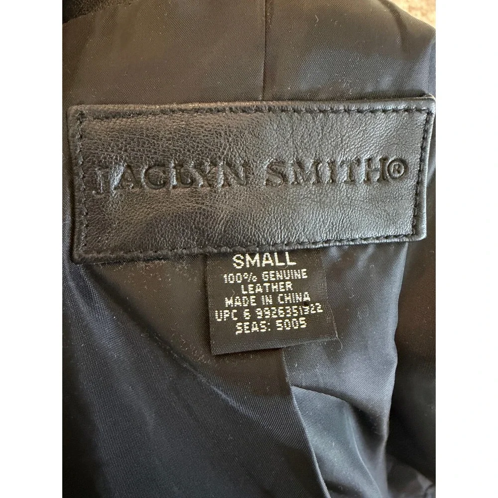 Jaclyn Smith Womens Black Leather Full Zip Collared Coat Casual Outerwear Size S